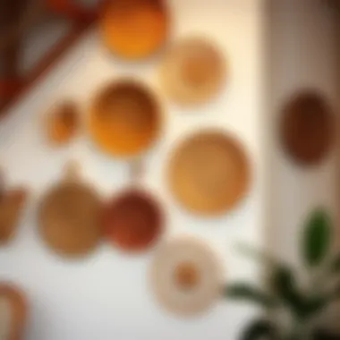 Material variety of small wall baskets displayed on a wall