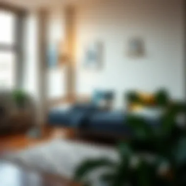 Stylish daybed placed in a compact urban apartment, demonstrating optimal space usage.