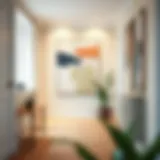 A beautifully arranged hallway featuring large abstract wall art