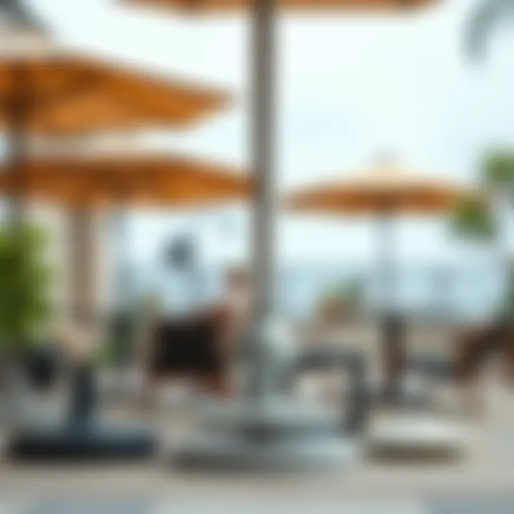 Various materials used in patio umbrella bases, highlighting their aesthetic appeal.