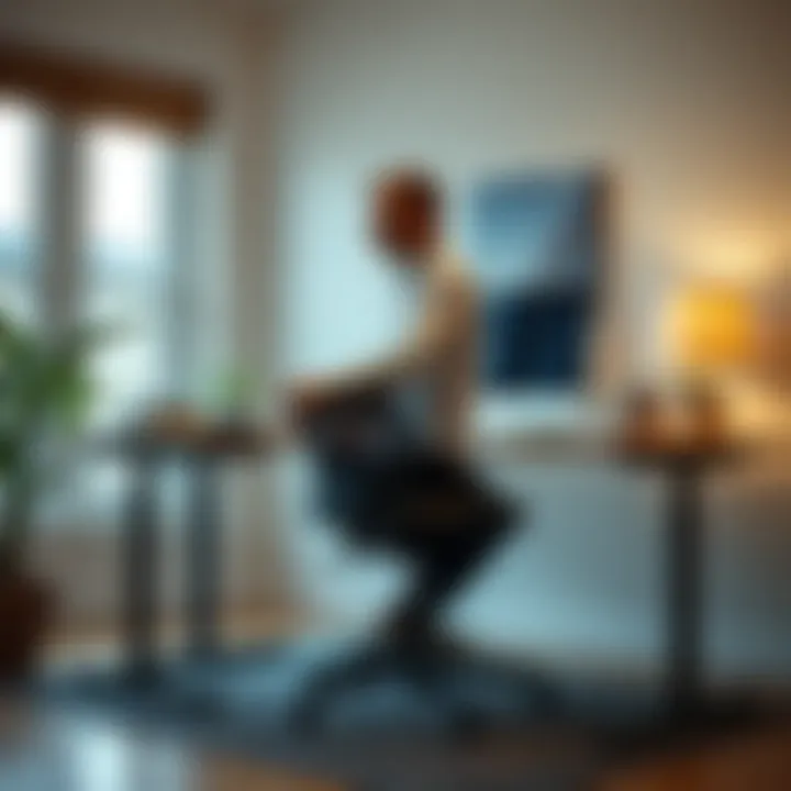 Person demonstrating correct desk chair height for optimal posture