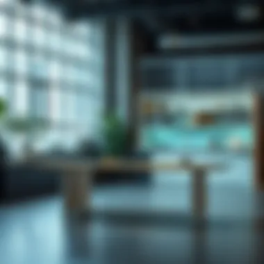 A modern clearance desk designed for urban furniture retail