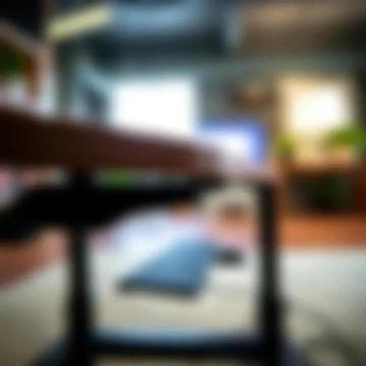 Close-up of ergonomic features of an adjustable desk