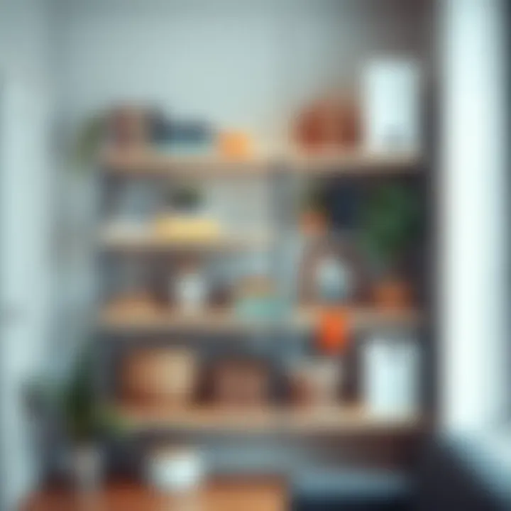 Creative organization with utility shelves in a small apartment